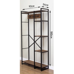 Garderobes LOFT sistema ar plauktiem 180x92x34 cm Melns/ Tumšais ozols Garderobes LOFT sistema ar plauktiem 180x92x34 cm Melns/ Tumšais ozols