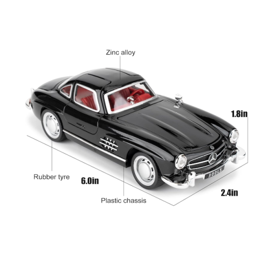 Машинка инерционная металлическая Mercedes-Benz 300 SL Black 1:24 со светом и звуком на батарейках Черный Машинка инерционная металлическая Mercedes-Benz 300 SL Black 1:24 со светом и звуком на батарейках Черный