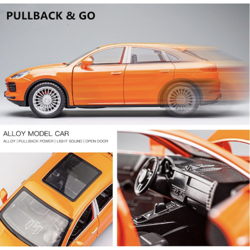 Modelīši Porsche Cayenne S Coupe 1:24 ar gaismu un skaņu uz akumulatoriem Orange