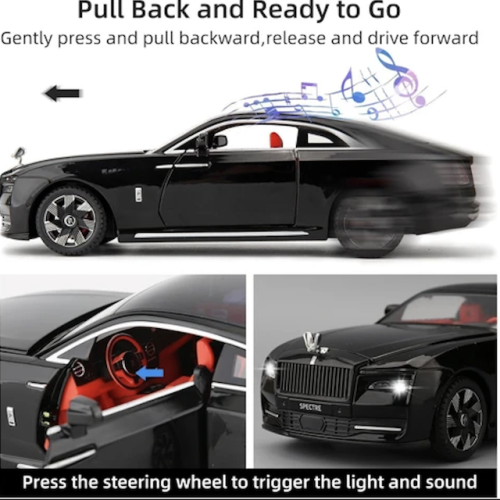 Modelīši Rolls Royces Spectre 1:24 ar gaismu un skaņu uz akumulatoriem Mēlns