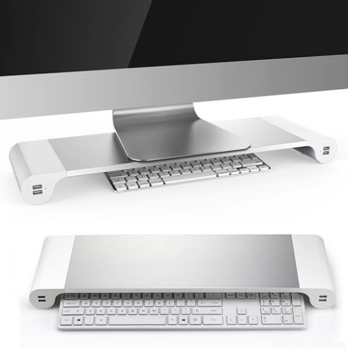 Monitoru plaukts ALUMINIUM SPACE BAR ar 4 USB lādešanas izejam