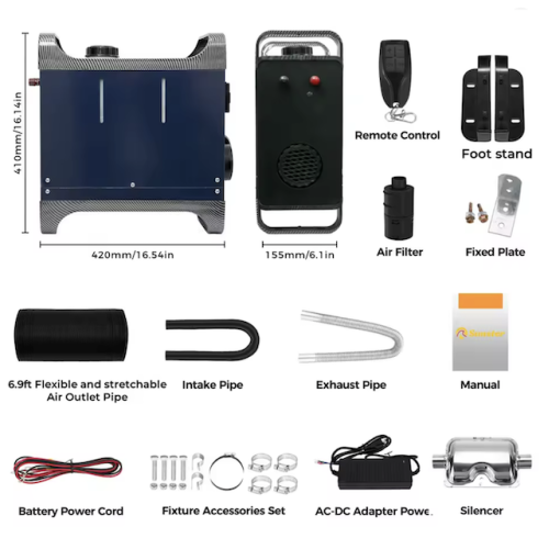 Autonomais dīzeļdegvielas sildītājs automašīnām vai garāžām — 8kW Universāls barošanas avots: 12V / 24V / 110-240V